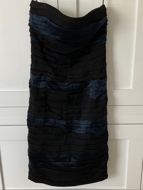 Alice + Olivia Dresses & Skirts - Alice + Olivia Black and Navy Strapless Pleated Silk Dress